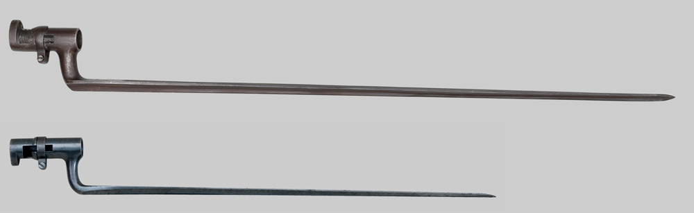 Image comparing Model 1860 size to U.S. Model 1873 socket bayonet.